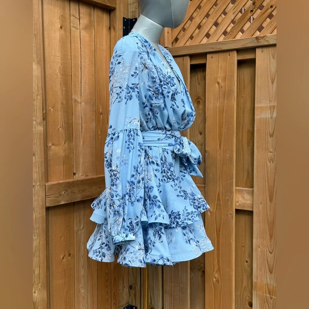 🆕 BRONX & BANCO 🧿 NWOT Bedouin Blue Poppy Tiered Mini Dress - Sz XS US